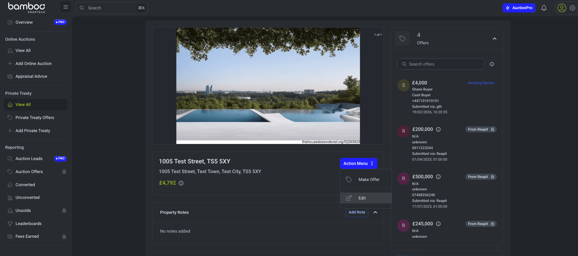 Dashboard Edit Private Treaty