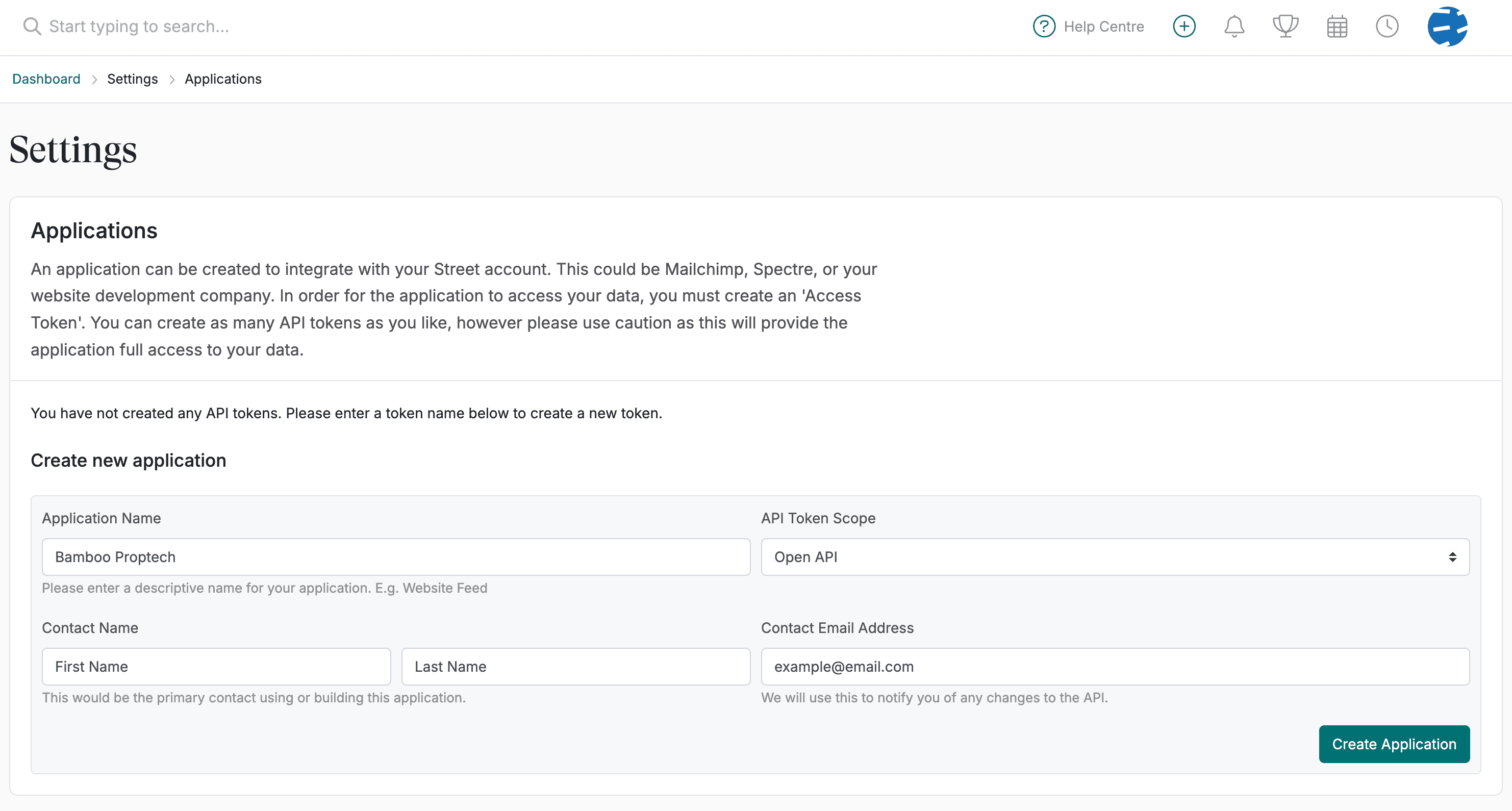 Street.co.uk Create Application