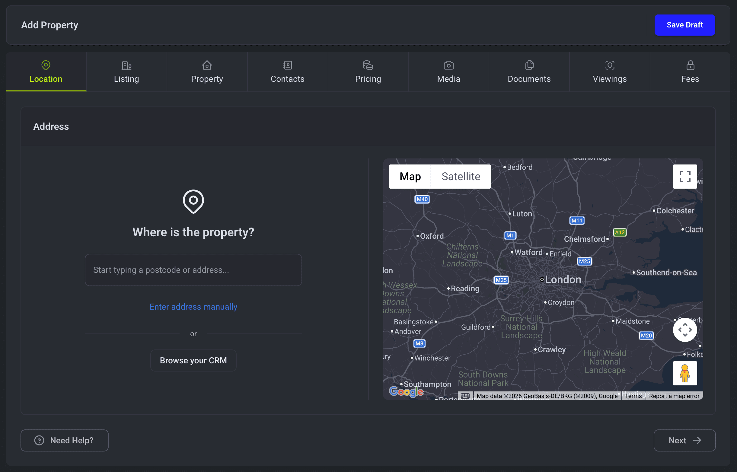 Dashboard Add Property Location Tab