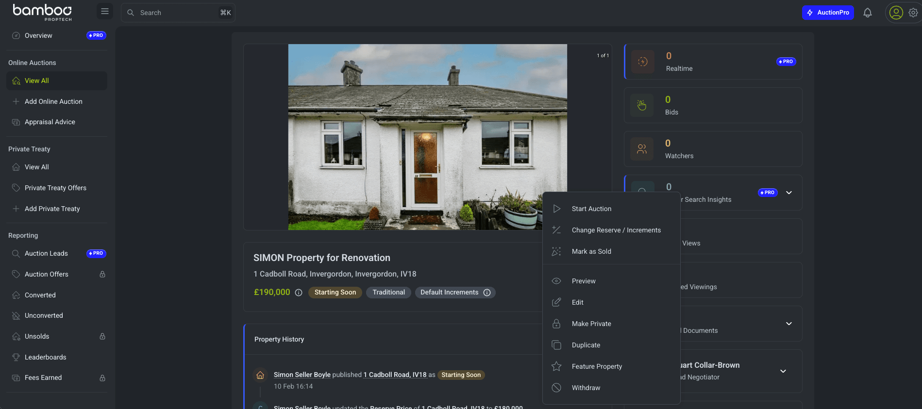 Dashboard Property Actions
